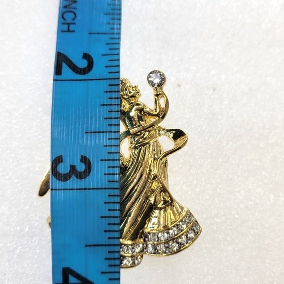 Shiny Gold Angel Brooch with Crystal Rhinestones - Picture 8 of 12